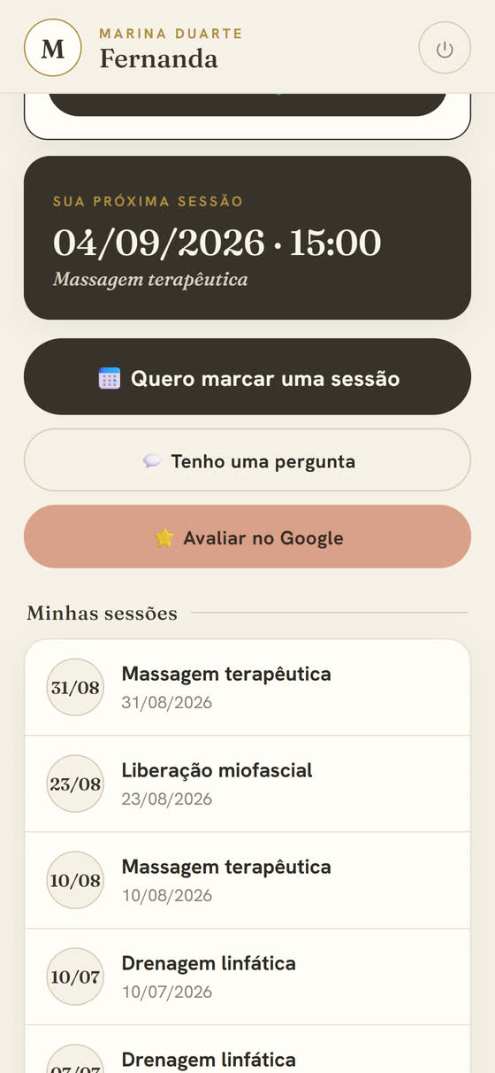 App do paciente: botão avaliar no Google em destaque