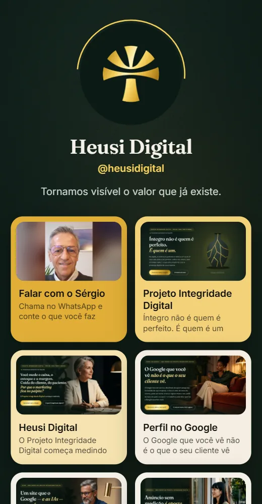 Página de links da bio de um cliente da Heusi, aberta no celular