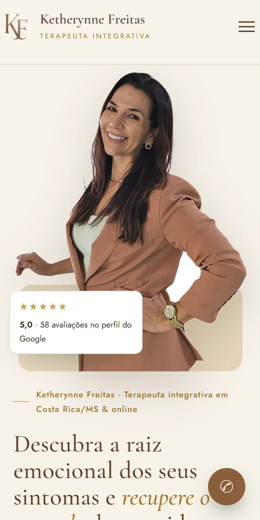 Site de Ketherynne Freitas aberto no celular