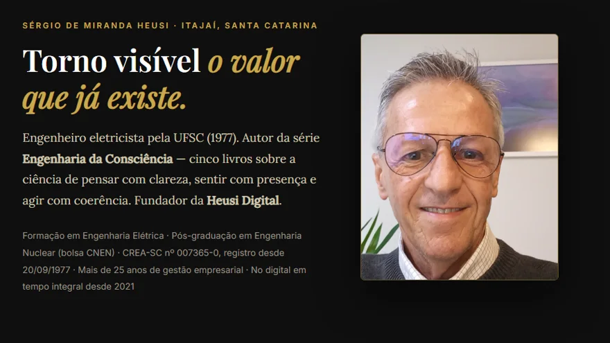 Página de Sérgio Heusi, autor da série Engenharia da Consciência